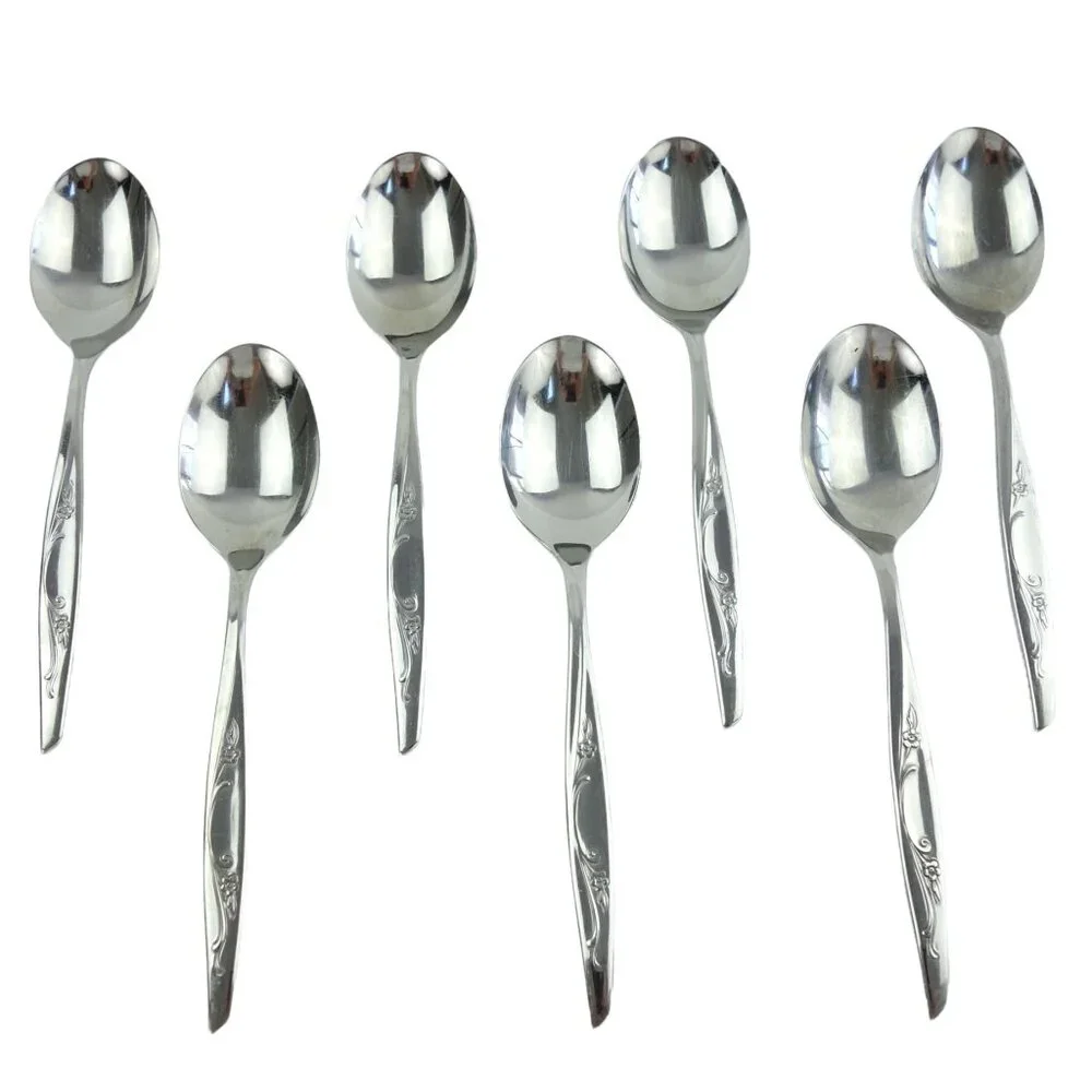 International Silver Belle‎ Isle Stainless USA Set of 7 Oval Soup Spoons